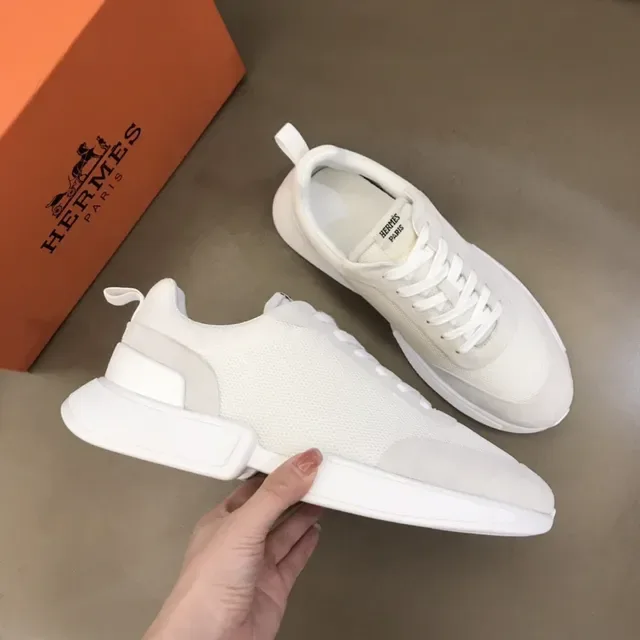 Hermès White Mesh and Suede Lifestyle Sneakers 7