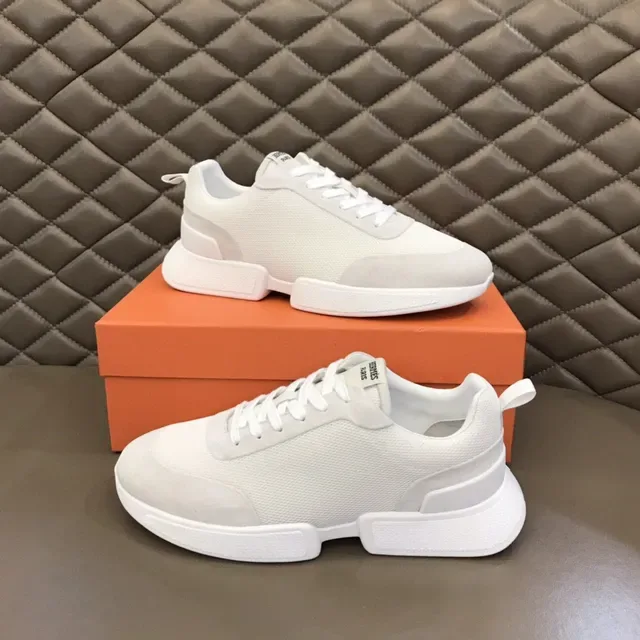 Hermès White Mesh and Suede Lifestyle Sneakers 8