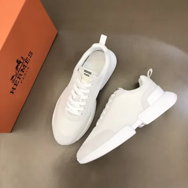 Hermès White Mesh and Suede Lifestyle Sneakers 9