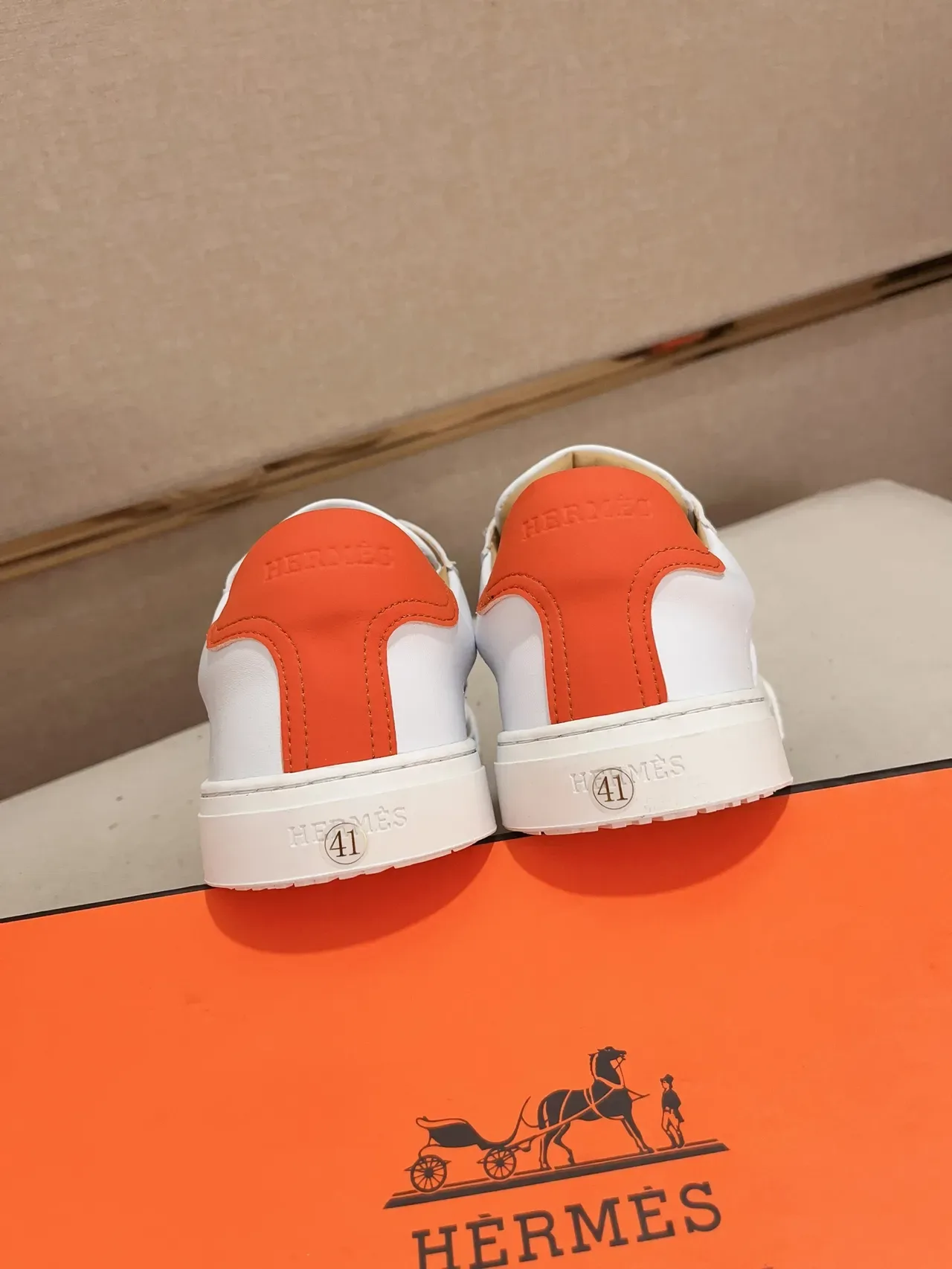 Hermès White Orange Leather Upper Stitched H Motif Lifestyle Sneakers 3