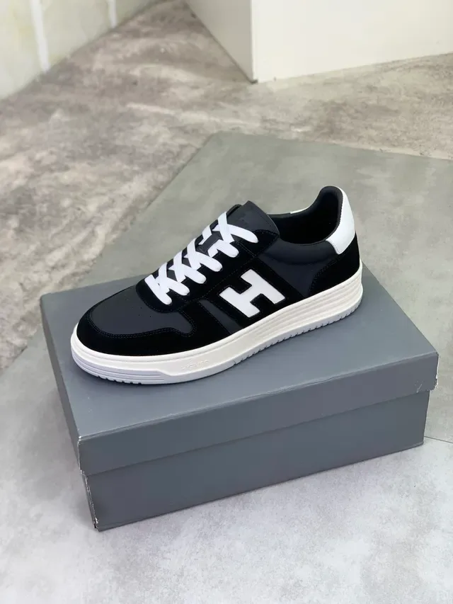 Hogan Black White Low-Top Suede And Leather Panelled Lifestyle Sneakers 4