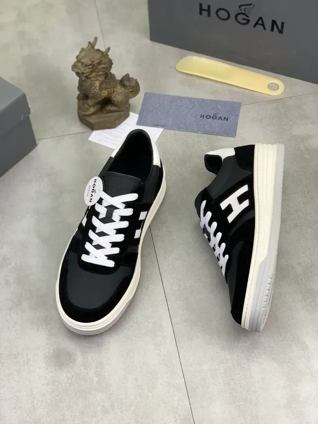 Hogan Black White Low-Top Suede And Leather Panelled Lifestyle Sneakers 5