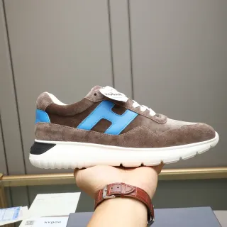 Hogan Brown Blue Suede Upper Oversized H Logo Lifestyle Sneakers