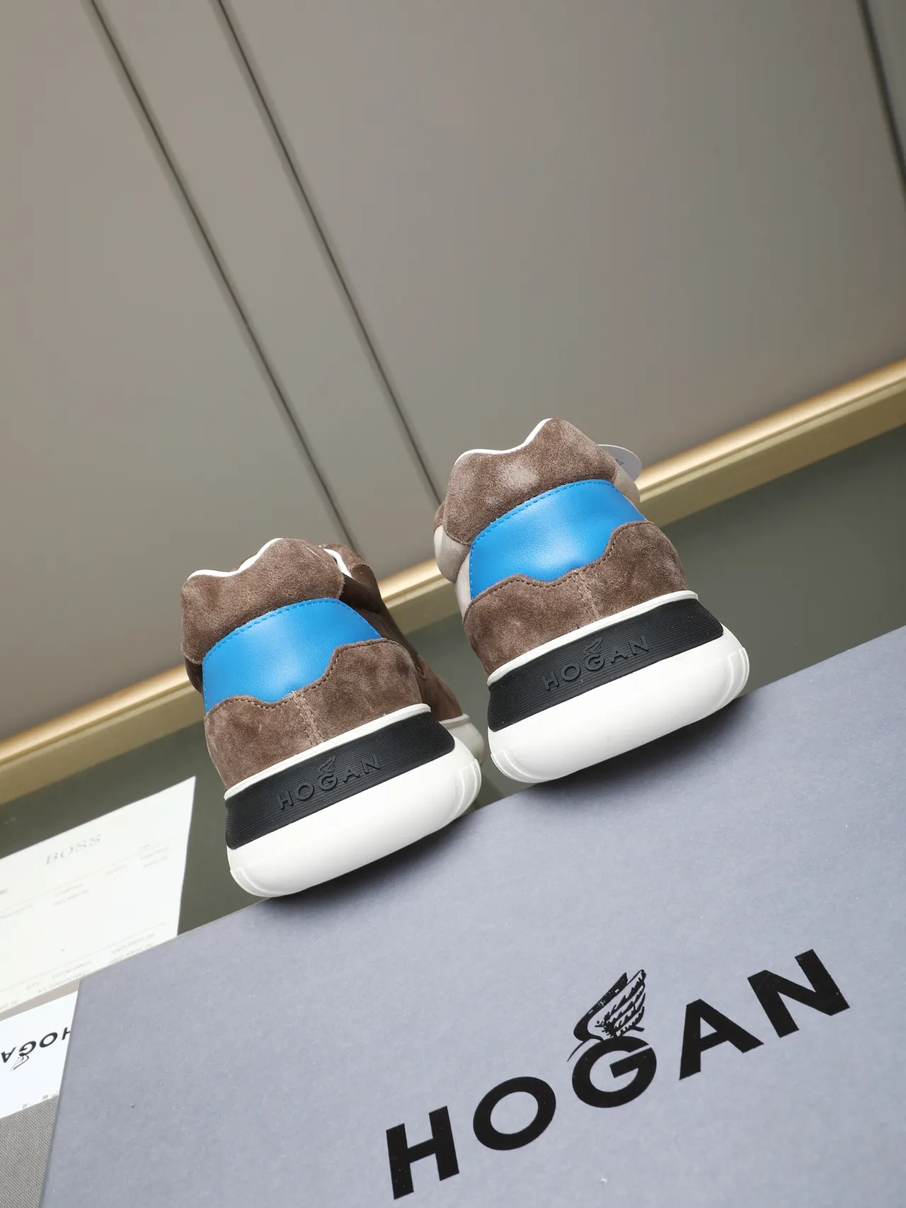 Hogan Brown Blue Suede Upper Oversized H Logo Lifestyle Sneakers 3