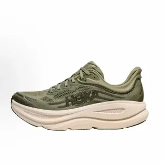 Hoka Army Green Beige Engineered Knit Upper Thick Sculpted Midsole Running Shoes