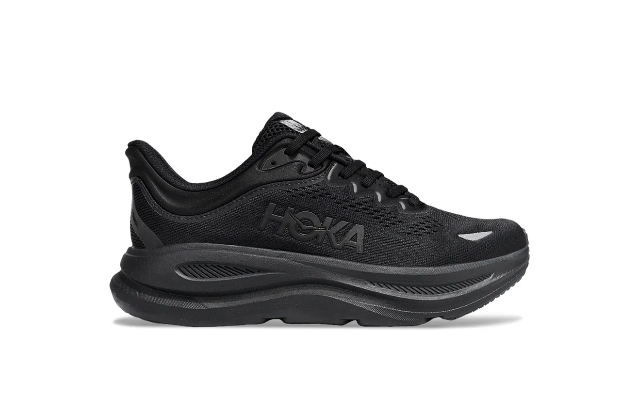Hoka Preto Cinza Monocromático Malha Engenhada Superior Tênis de Corrida 2