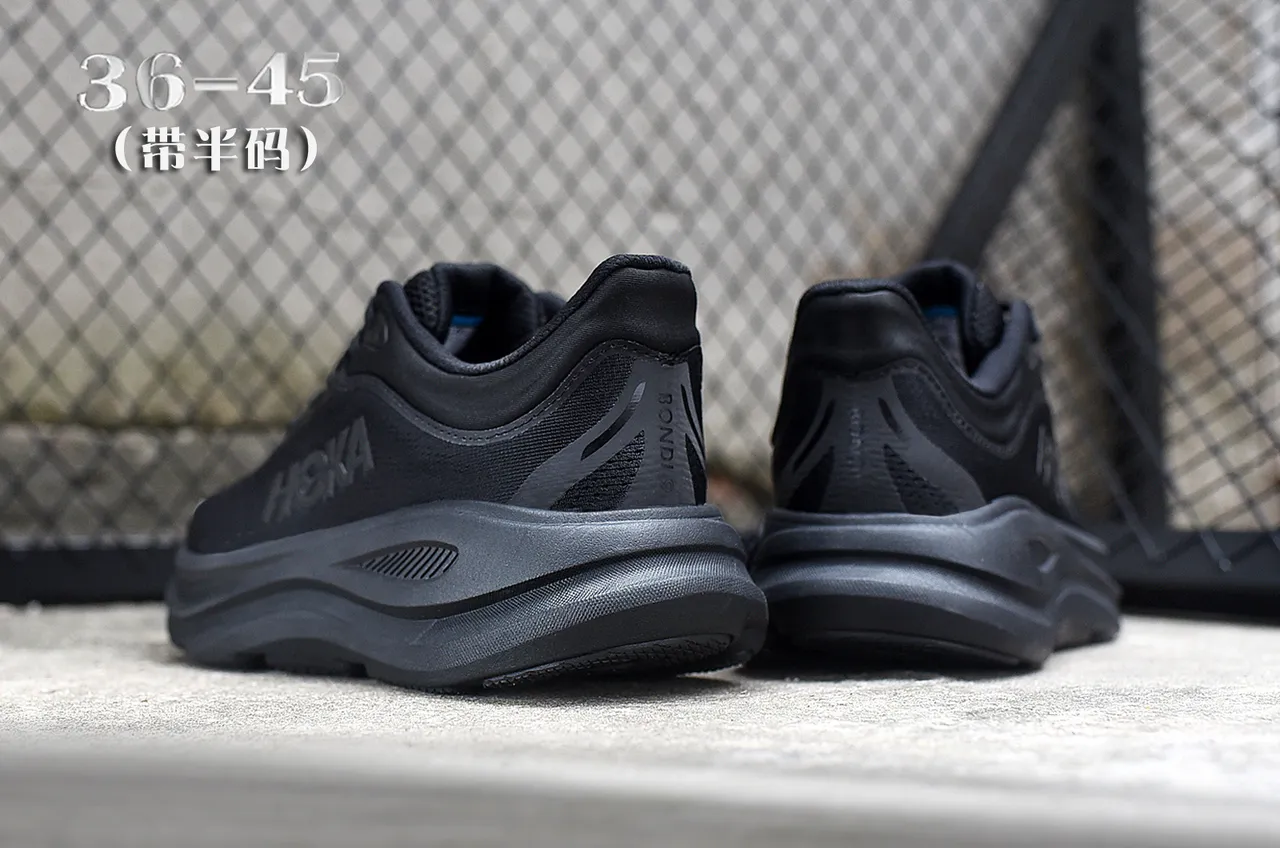 Hoka Preto Cinza Monocromático Malha Engenhada Superior Tênis de Corrida 6