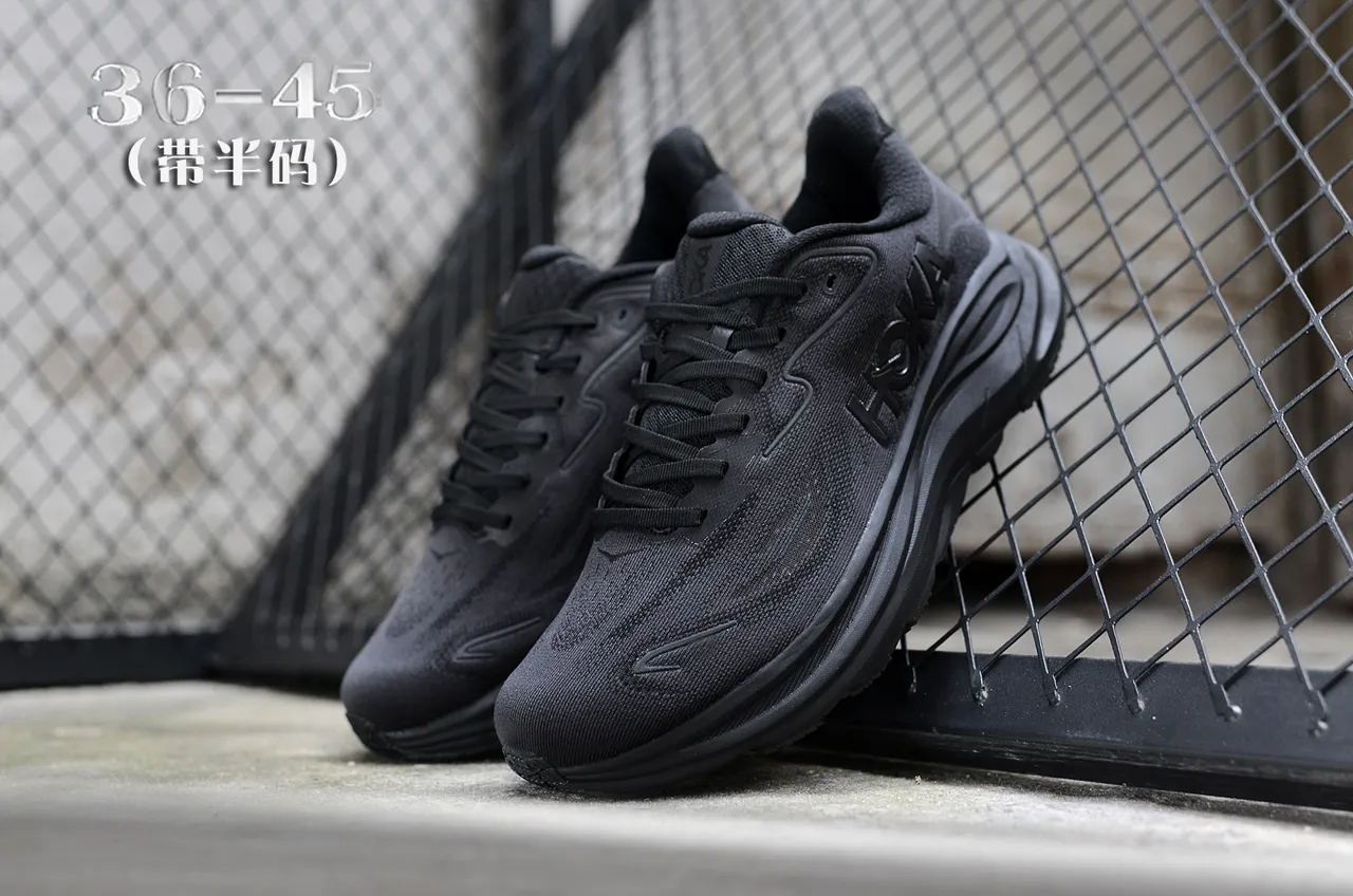 Hoka Clifton Zapatillas de Running Negro Monocromo con Upper de Tejido Knit Engineered 5