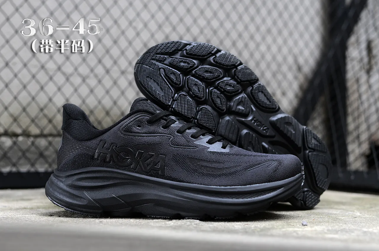 Hoka Clifton Zapatillas de Running Negro Monocromo con Upper de Tejido Knit Engineered 7