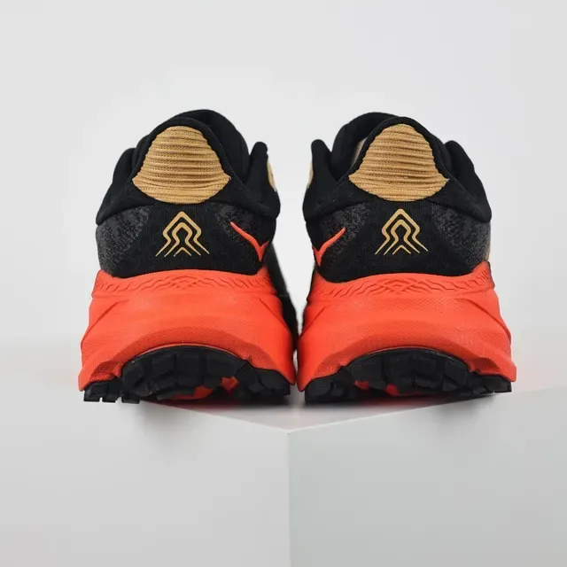 Hoka Clifton Black Orange Engineered Knit Upper Flared Midsole Running Shoes 8