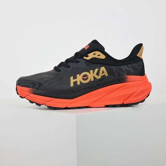 Hoka Clifton Black Orange Engineered Knit Upper Flared Midsole Running Shoes 9