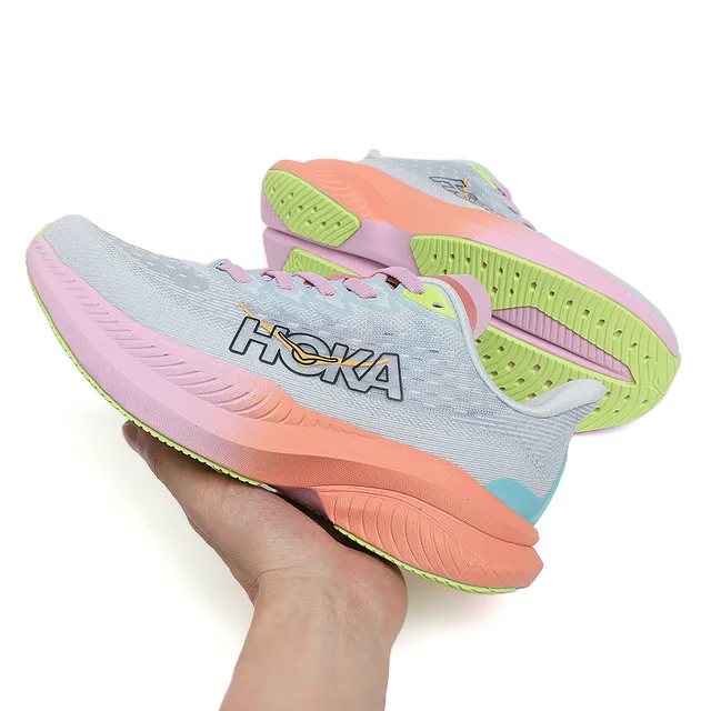 Hoka Mach 6 Gris Rose Upper Knit Engineered Sola Média Gradient Chaussures de course 2