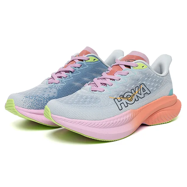 Hoka Mach 6 Gris Rose Upper Knit Engineered Sola Média Gradient Chaussures de course 3