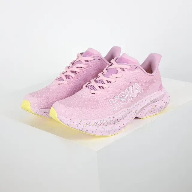 Hoka Pink Yellow Knit Upper Speckled Midsole Running Shoes 2