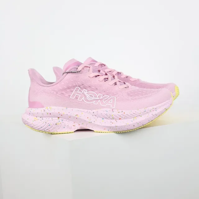 Hoka Pink Yellow Knit Upper Speckled Midsole Running Shoes 3
