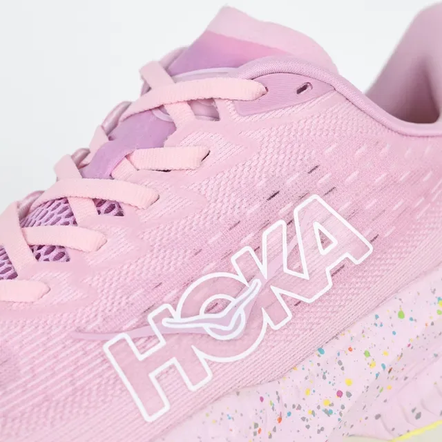 Hoka Pink Yellow Knit Upper Speckled Midsole Running Shoes 6