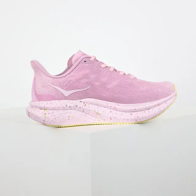 Hoka Pink Yellow Knit Upper Speckled Midsole Running Shoes 7