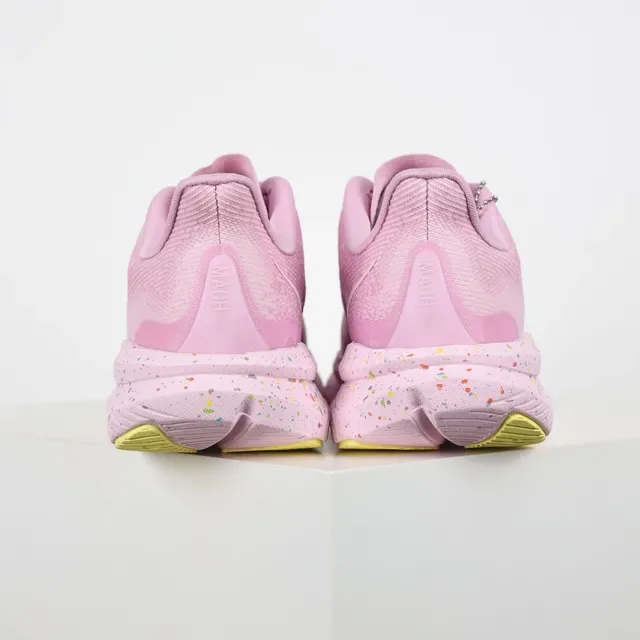 Hoka Pink Yellow Knit Upper Speckled Midsole Running Shoes 8