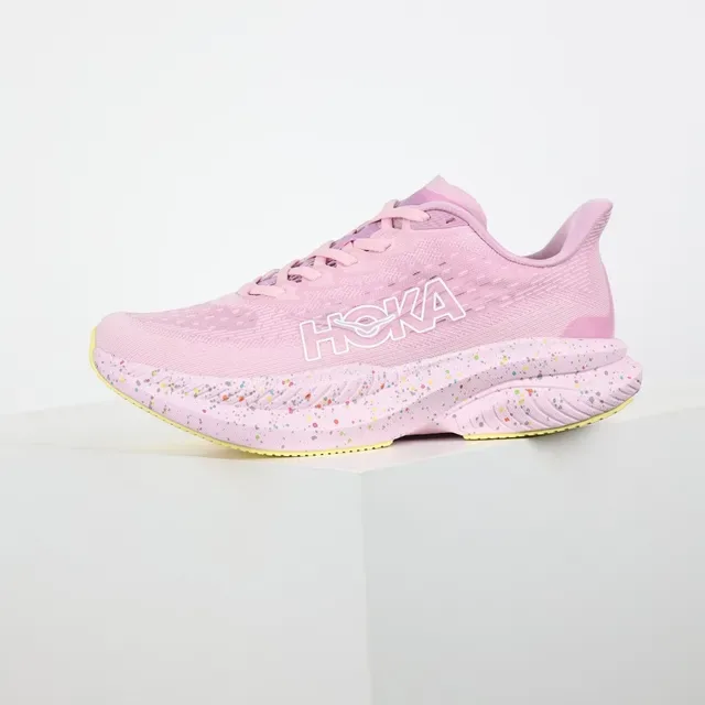 Hoka Pink Yellow Knit Upper Speckled Midsole Running Shoes 9