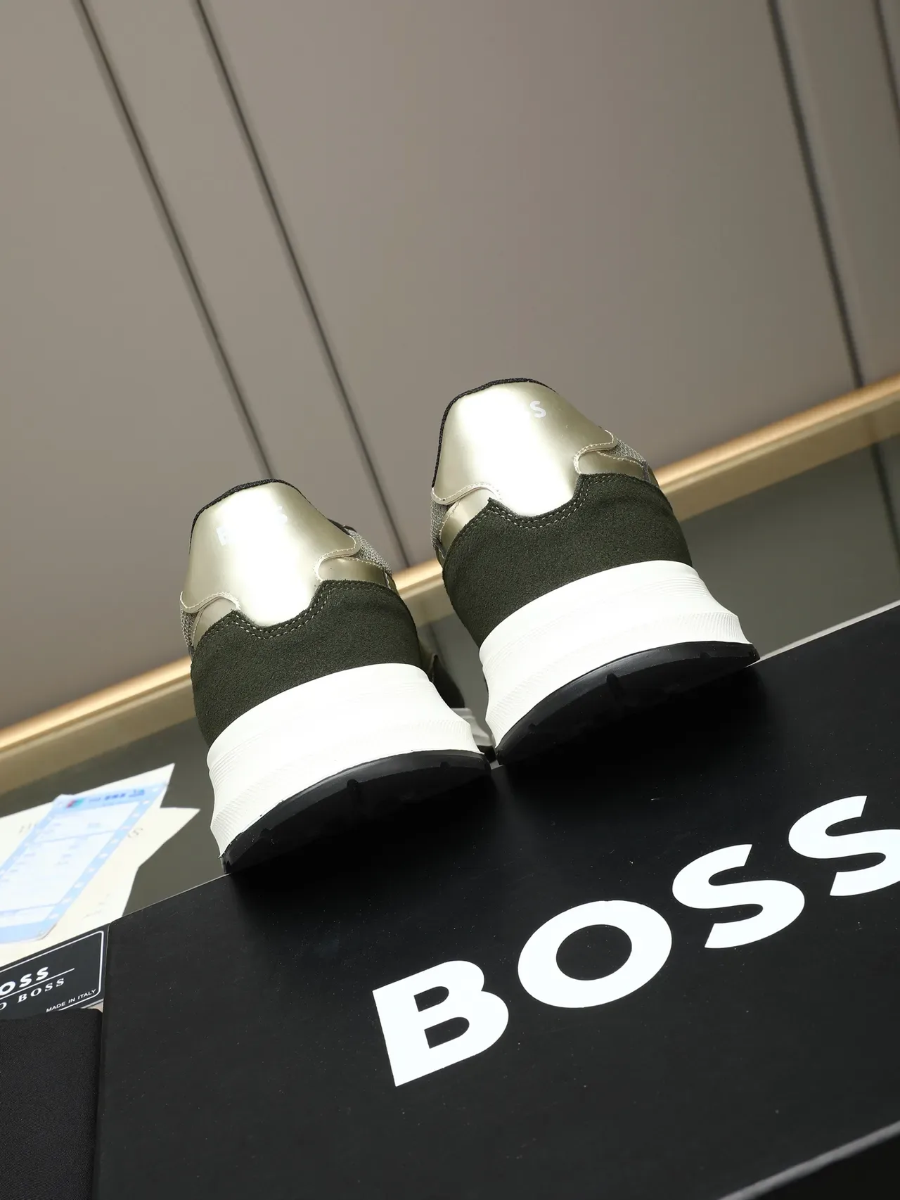 Hugo Boss Army Green White Mixed-Material Upper Layered Midsole Sneakers 3