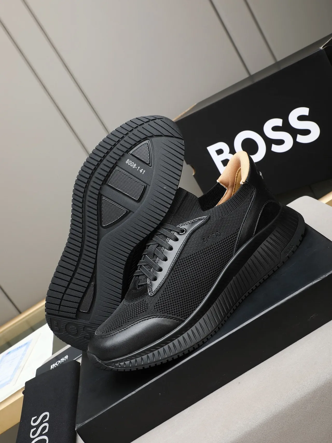 Hugo Boss Black Knit and Leather Lifestyle Sneaker 4