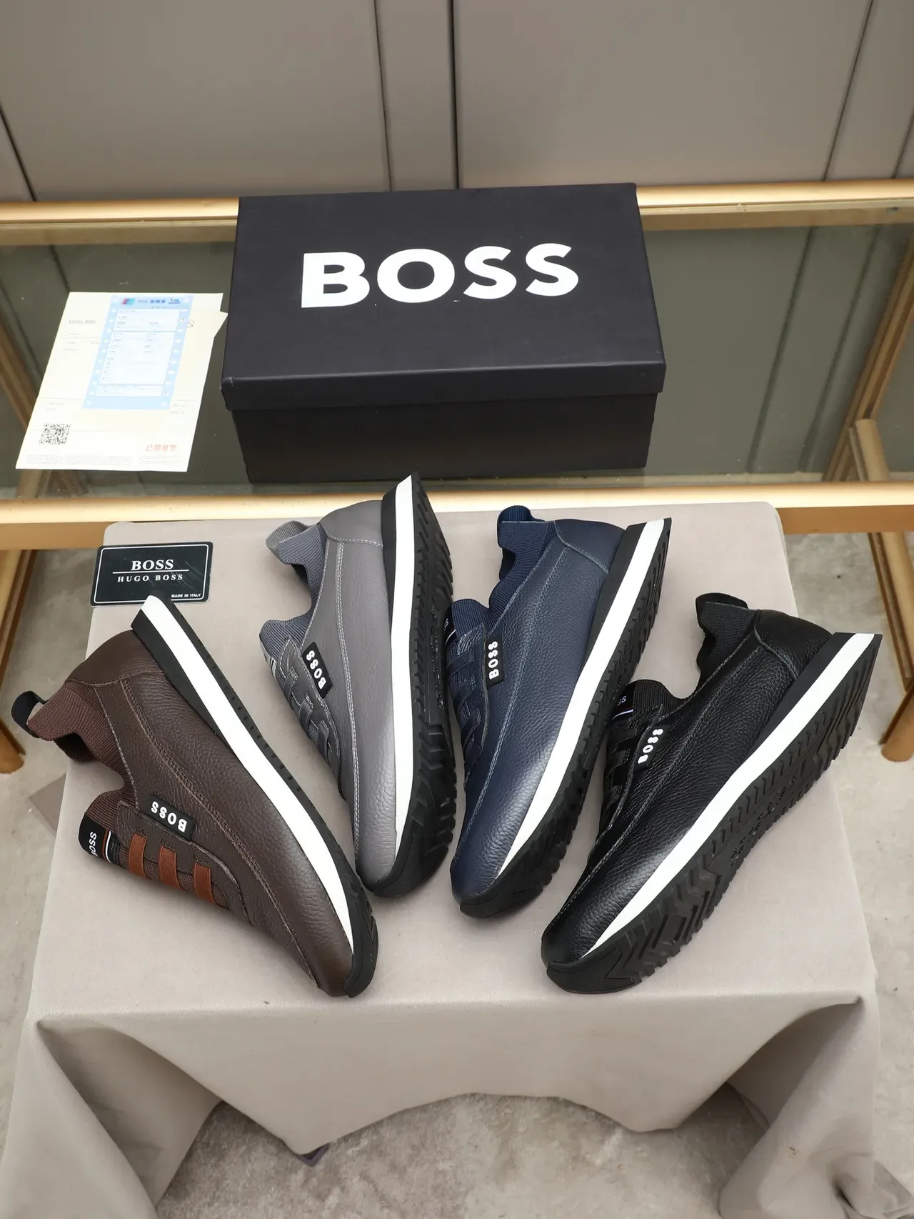 Hugo Boss Chaussures Lifestyle en Cuir Texturé Noir sans Lacets 2
