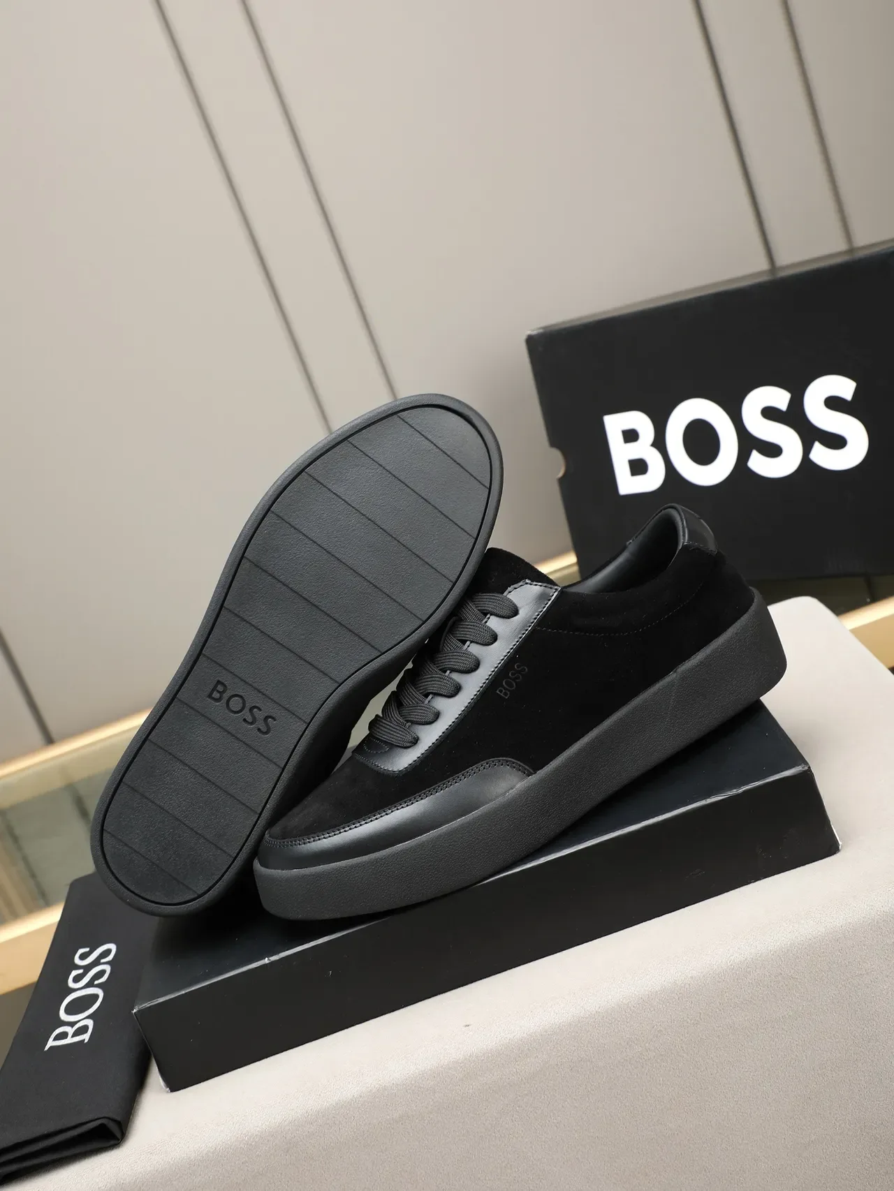 Hugo Boss Black Suede and Leather Platform Lifestyle Sneakers 5
