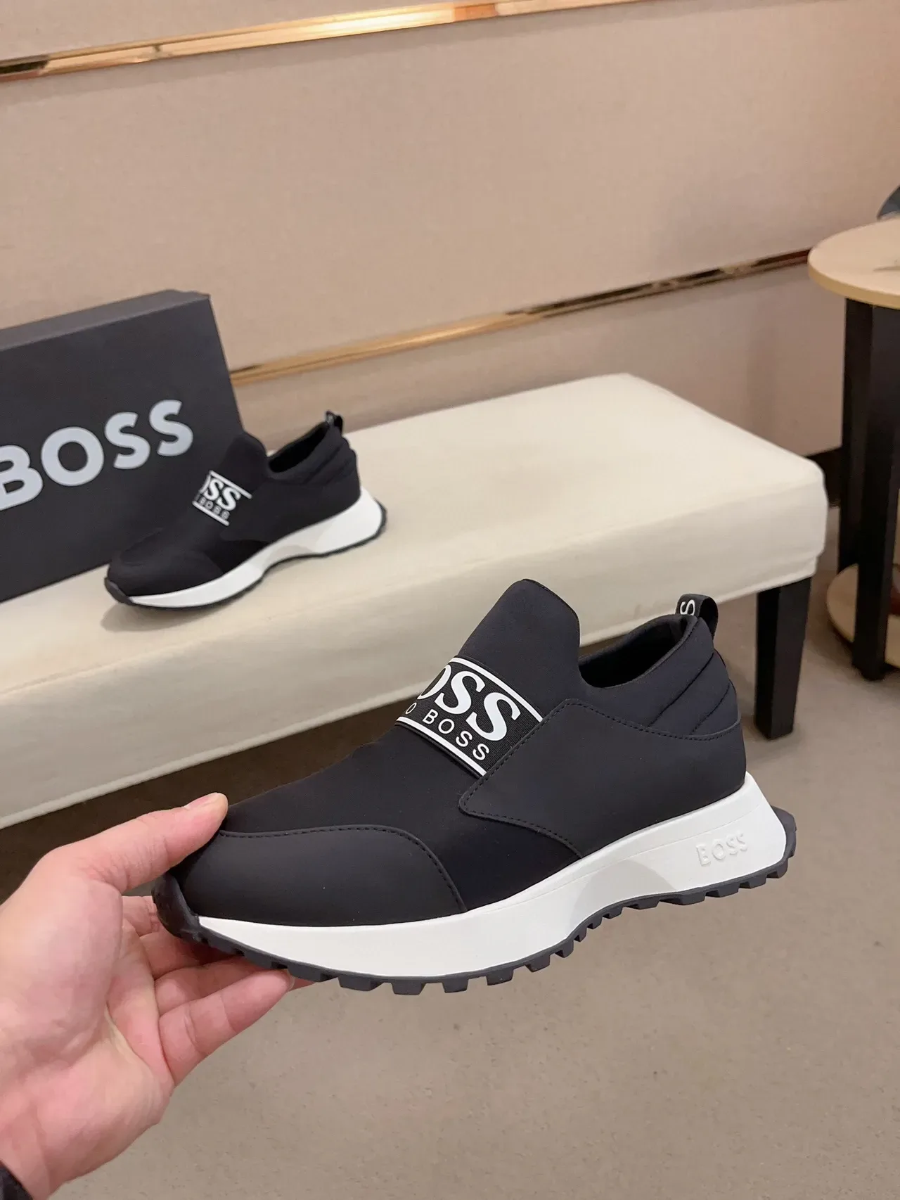 Hugo Boss Black White Slip-On Elastic Strap Lifestyle Sneakers 3