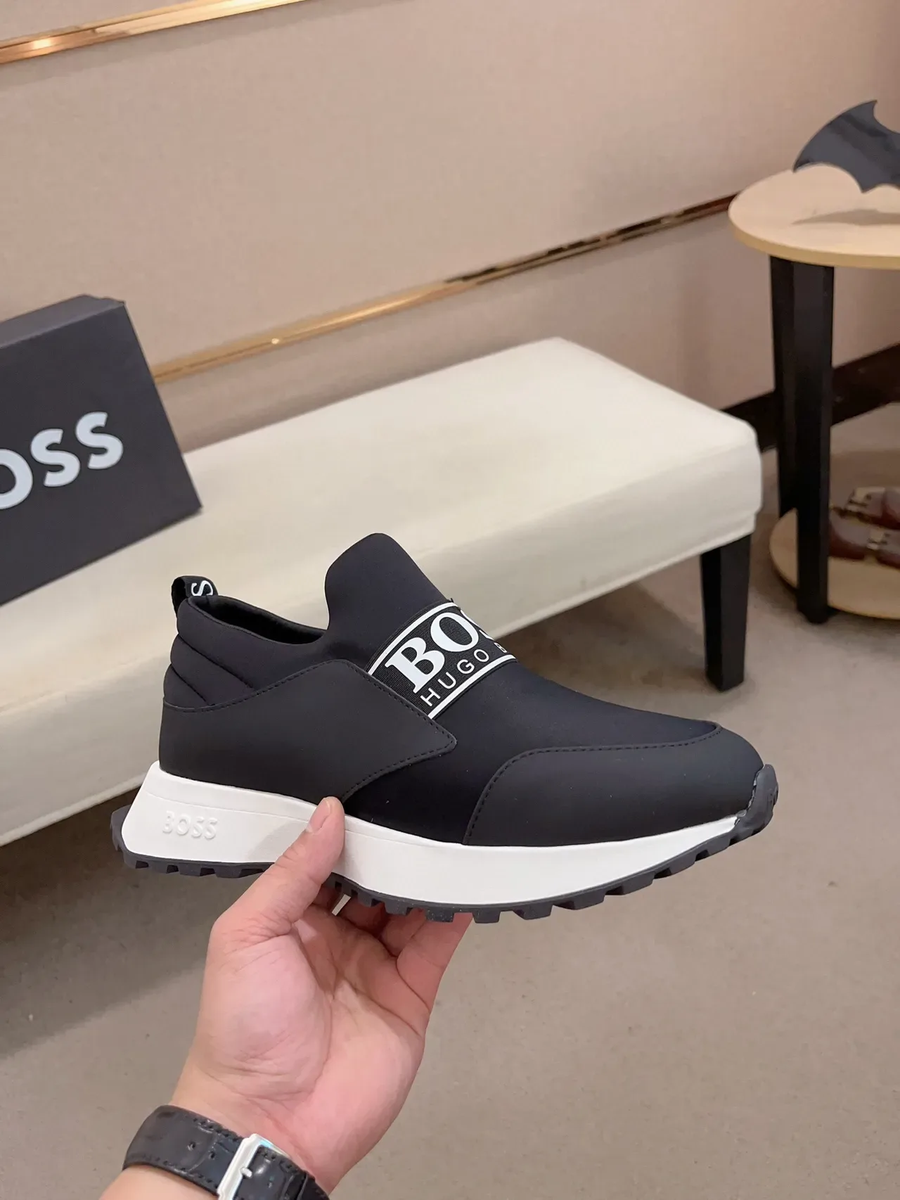 Hugo Boss Black White Slip-On Elastic Strap Lifestyle Sneakers 4