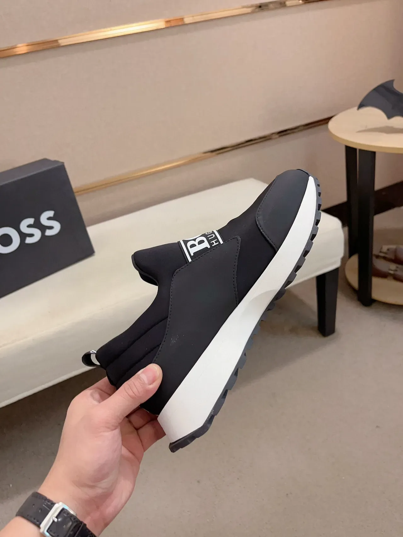 Hugo Boss Black White Slip-On Elastic Strap Lifestyle Sneakers 5