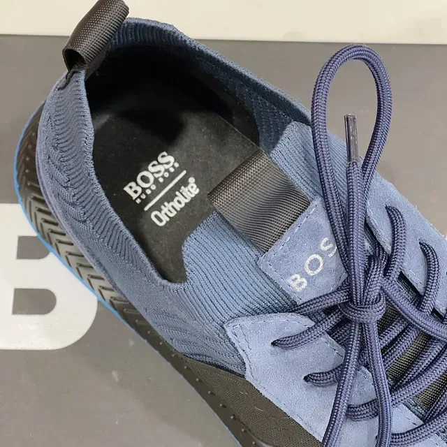 Hugo Boss Blue Navy Knit Upper Contrast Outsole Sneakers 4