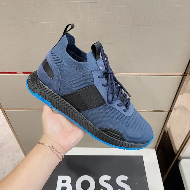 Hugo Boss Blue Navy Knit Upper Contrast Outsole Sneakers 6