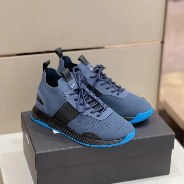 Hugo Boss Blue Navy Knit Upper Contrast Outsole Sneakers 7
