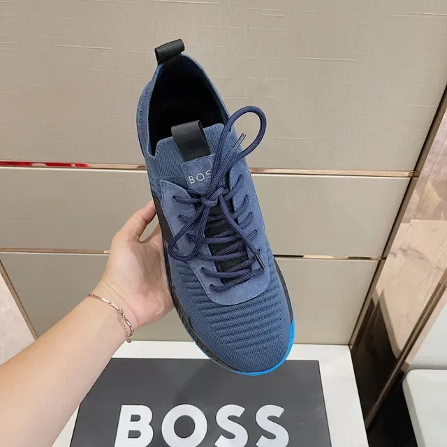 Hugo Boss Blue Navy Knit Upper Contrast Outsole Sneakers 8