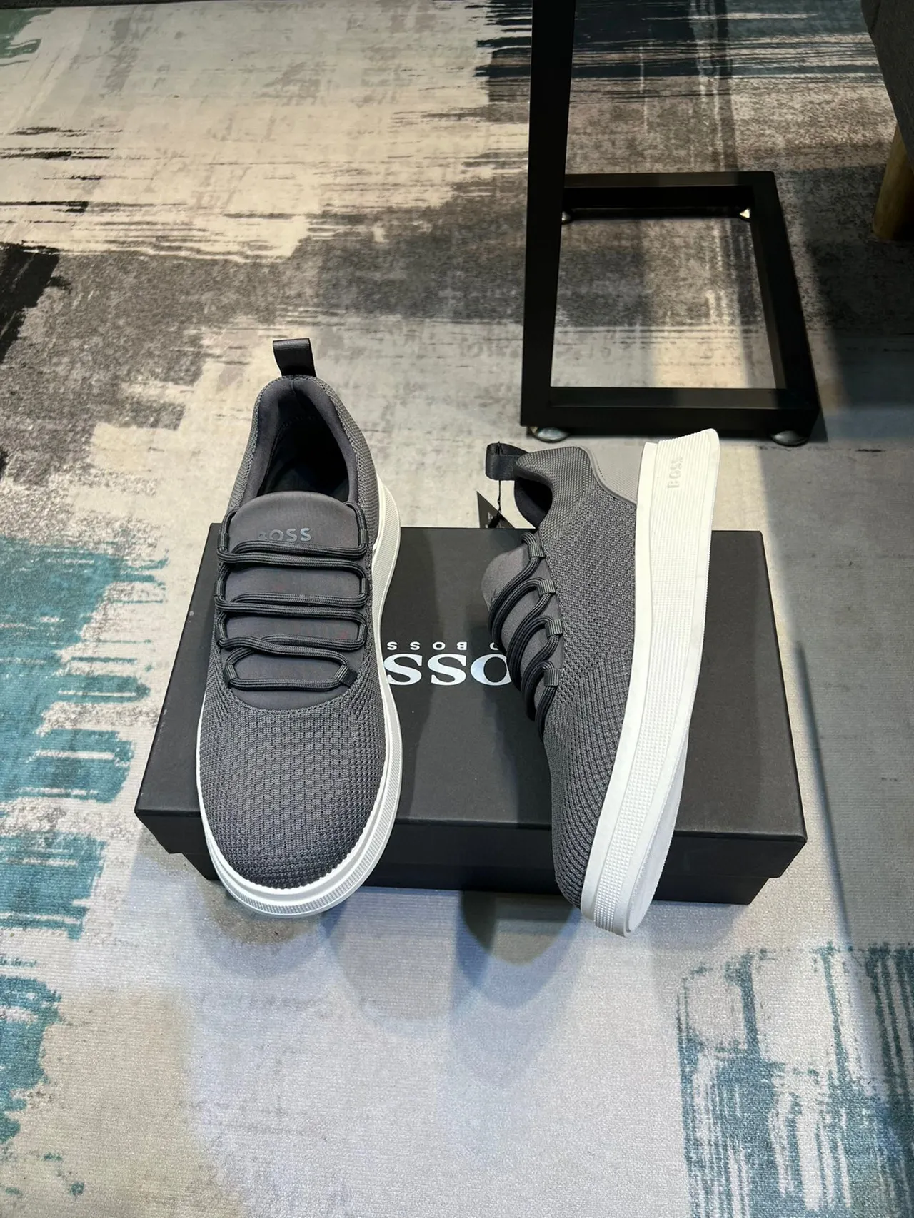 Hugo Boss Gray Knit Elastic Strap Platform Sneaker 4
