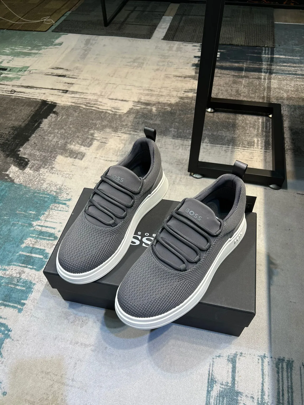 Hugo Boss Gray Knit Elastic Strap Platform Sneaker 5