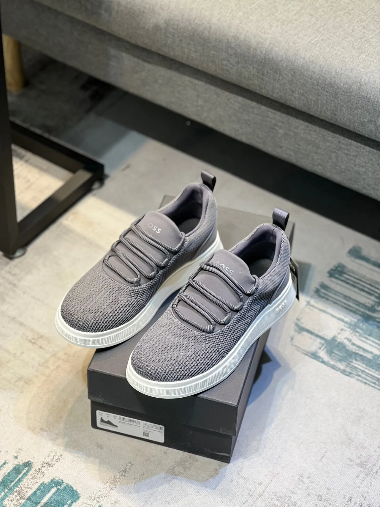 Hugo Boss Gray Knit Elastic Strap Platform Sneaker 6