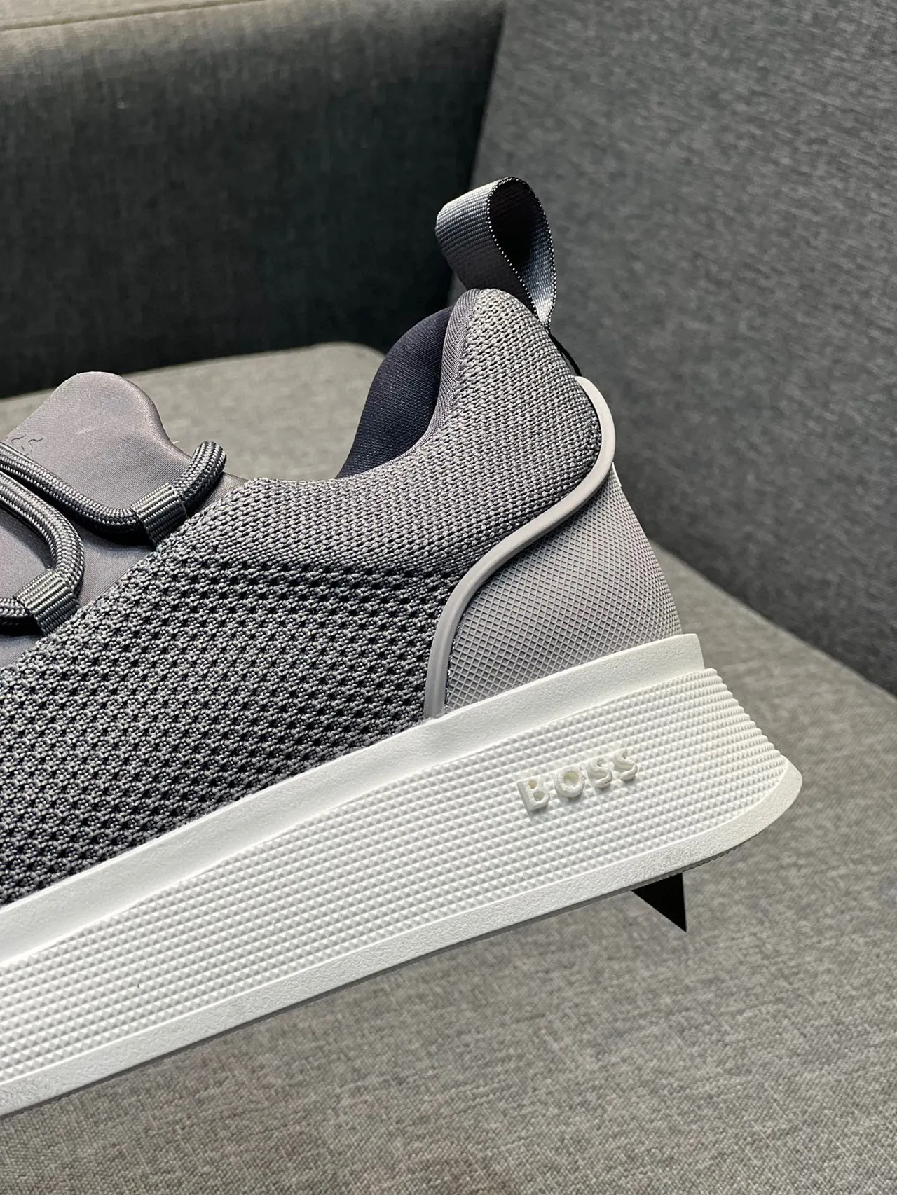 Hugo Boss Gray Knit Elastic Strap Platform Sneaker 8