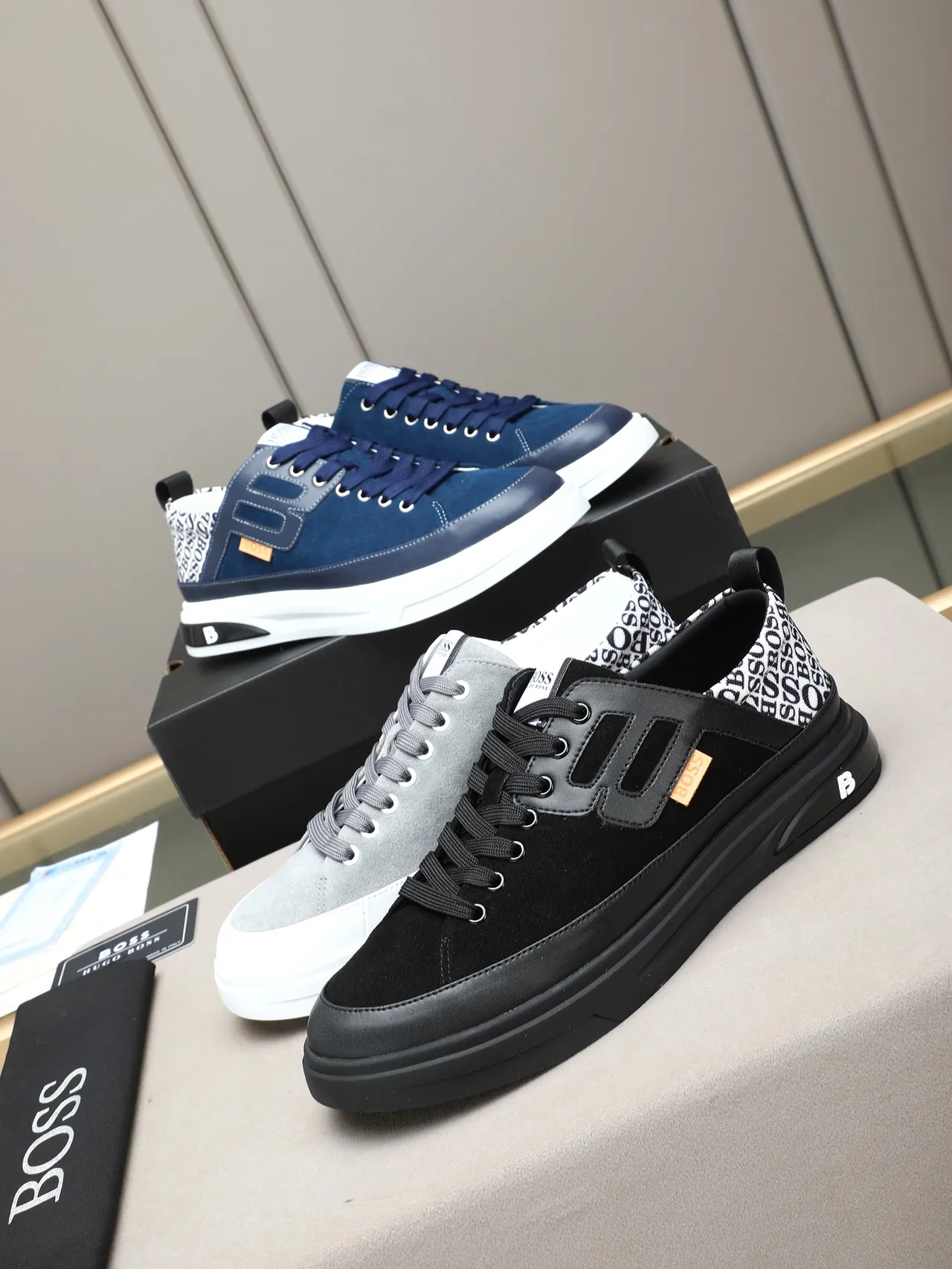 Hugo Boss Tênis plataforma de camurça cinza estilo de vida 2