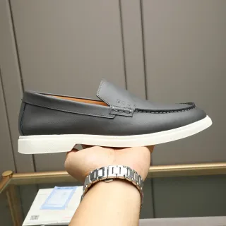 Hugo Boss Gray White Leather Upper Moc-Toe Stitching Loafer