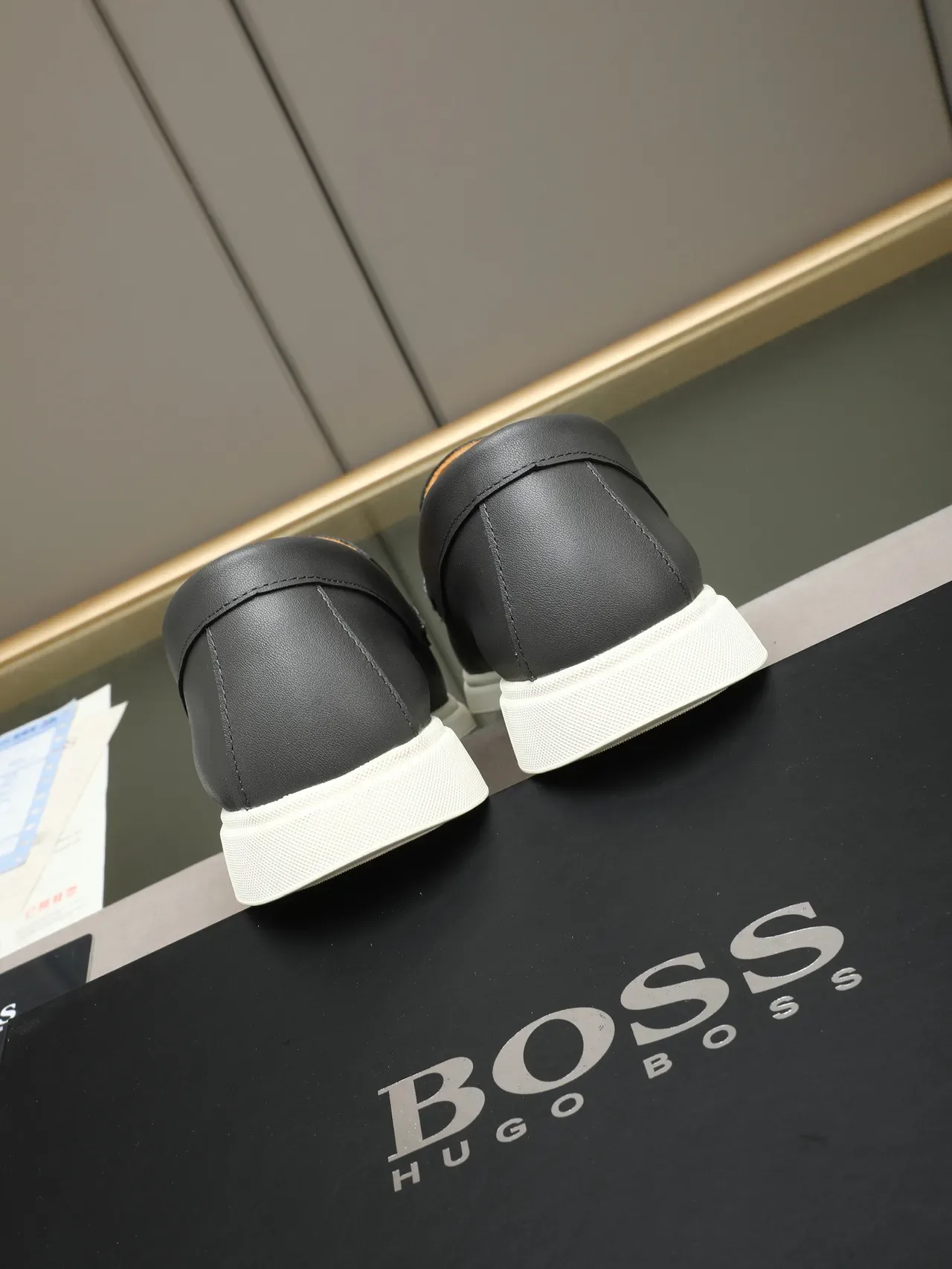 Hugo Boss Gray White Leather Upper Moc-Toe Stitching Loafer 4