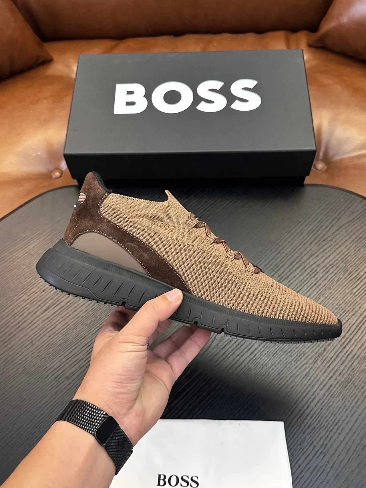 Hugo Boss Chaussures lifestyle en tricot slip-on tan noir 2