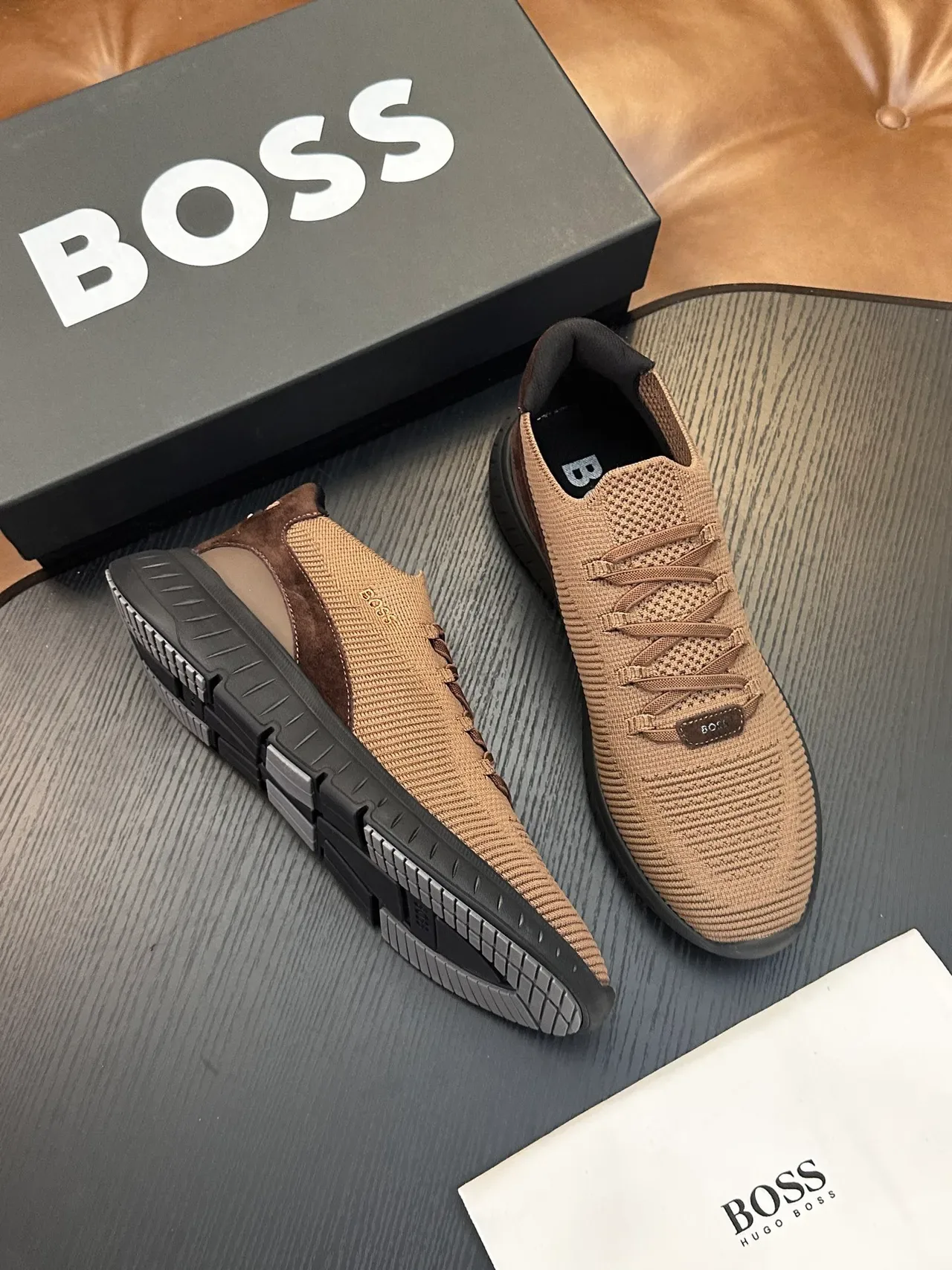 Hugo Boss Chaussures lifestyle en tricot slip-on tan noir 4