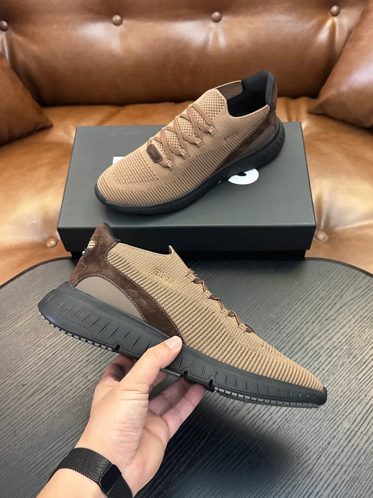 Hugo Boss Chaussures lifestyle en tricot slip-on tan noir 5
