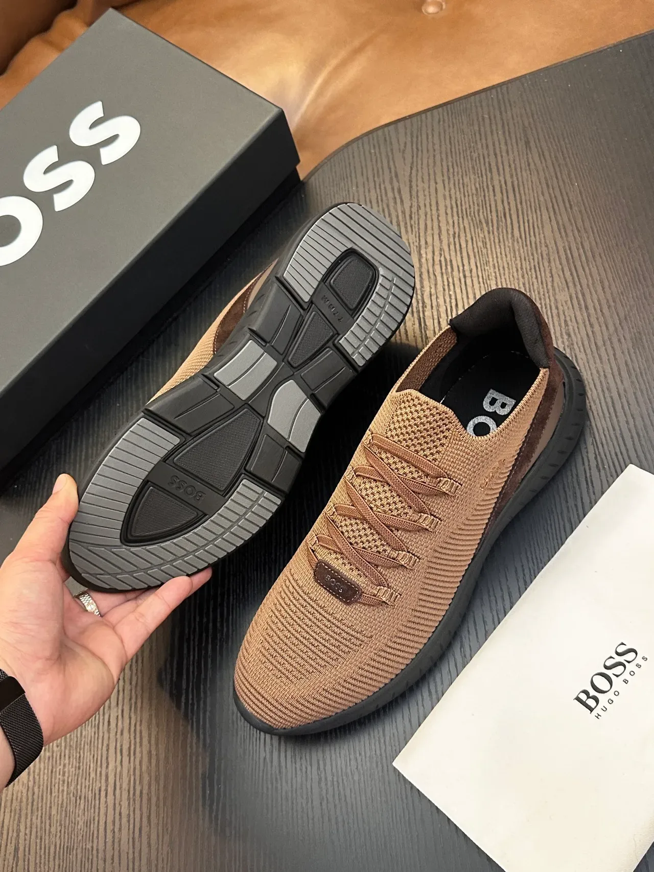 Hugo Boss Chaussures lifestyle en tricot slip-on tan noir 9