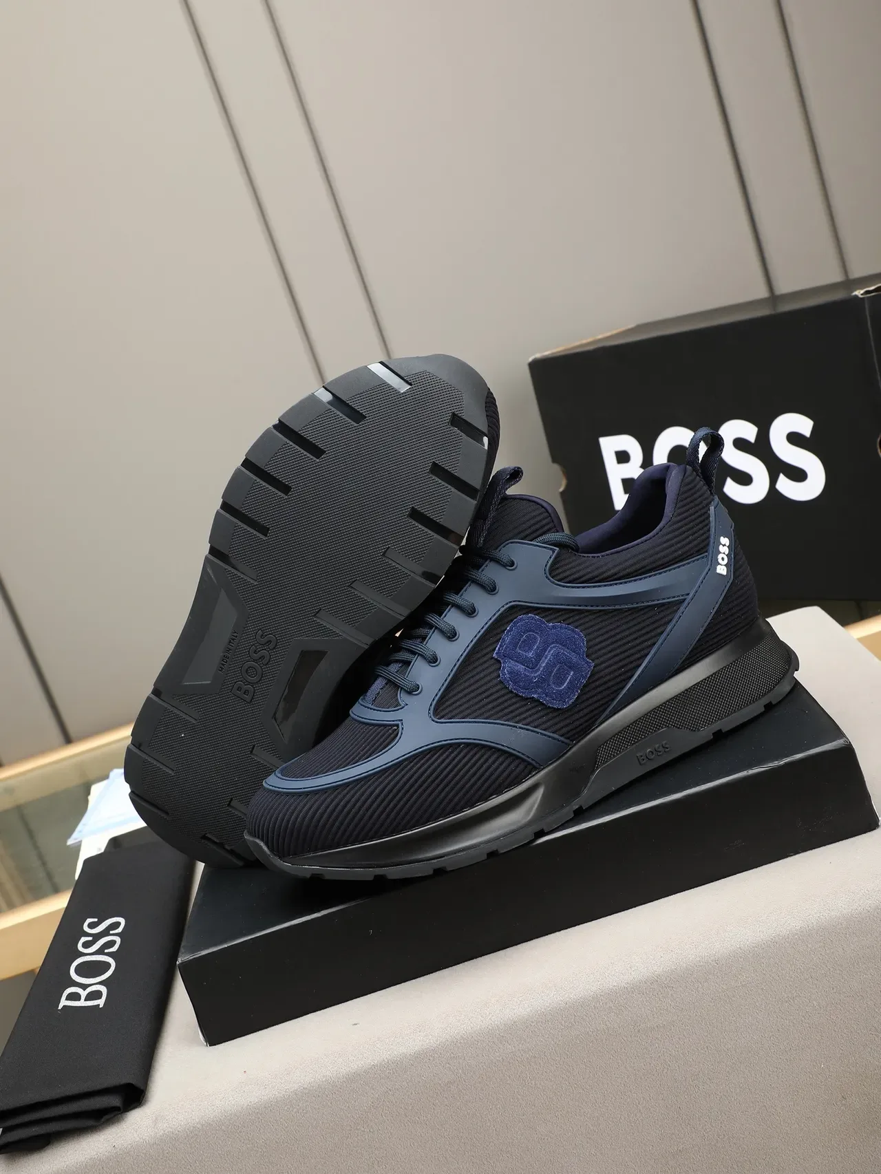 Hugo Boss Navy Mesh and Synthetic Overlay Lifestyle Sneaker 4