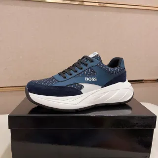 Hugo Boss Navy White Chunky Sole Mixed-Material Upper Sneakers