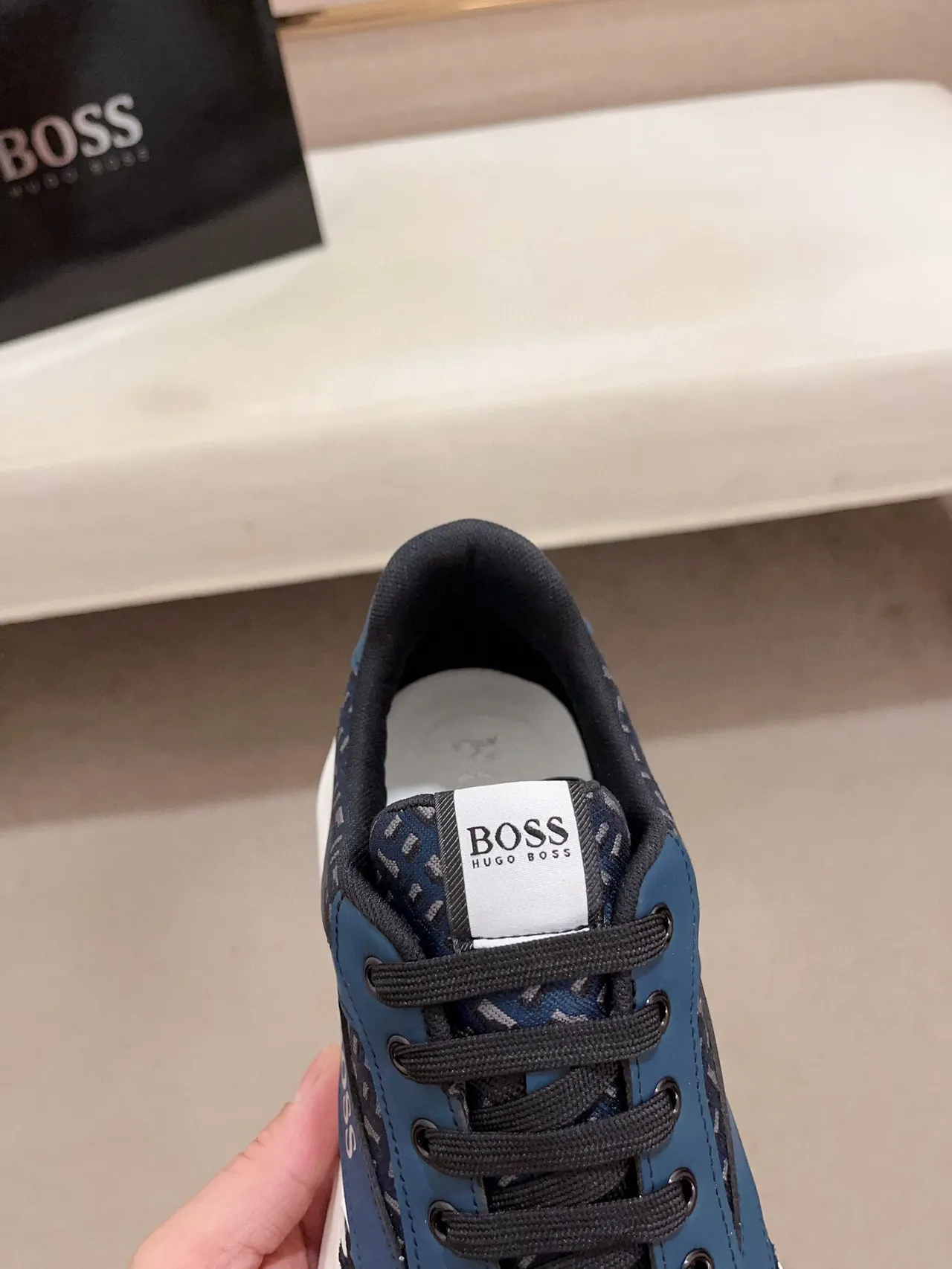 Hugo Boss Navy White Chunky Sole Mixed-Material Upper Sneakers 6