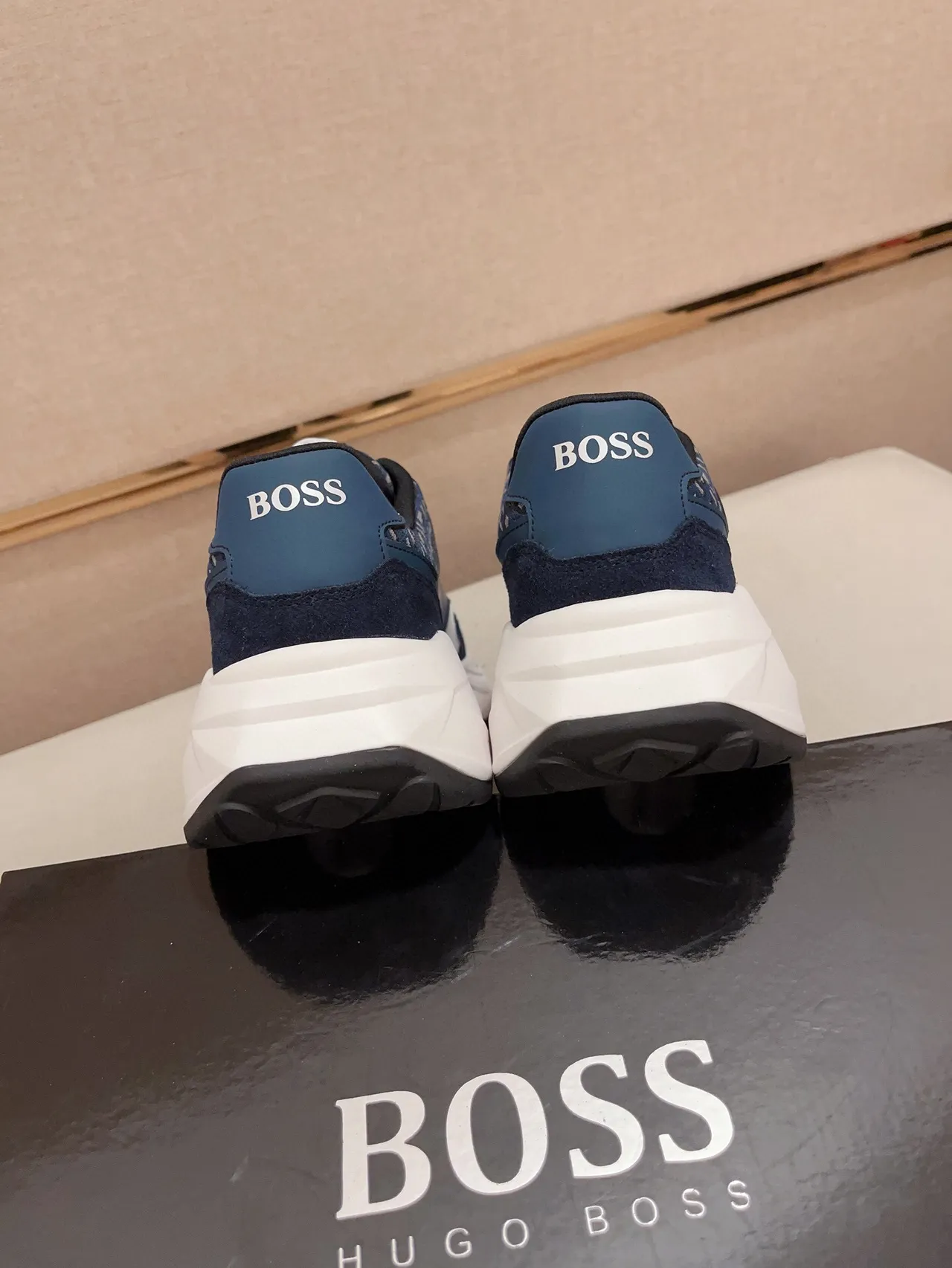 Hugo Boss Navy White Chunky Sole Mixed-Material Upper Sneakers 8