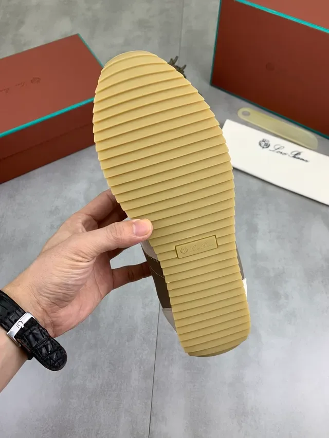 Loeve Basket Lifestyle Beige Marron en Daim et Cuir Panelées à Lacets Bas 2